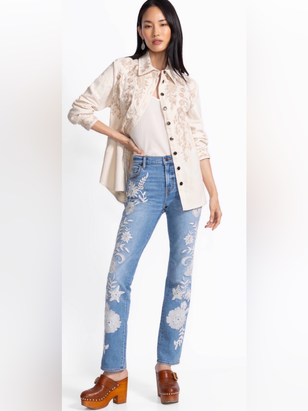 Johnny Was Light Blue Embroidered Boyfriend Jeans